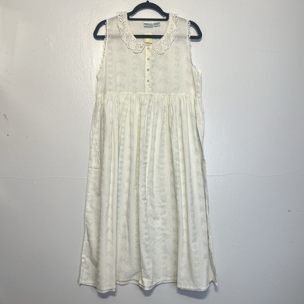 Vtg Citronelle Women Nightgown Dainty Floral Dress M Ivory Lace Trim Pearl